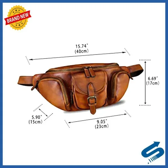 Genuine Leather Fanny Pack Crossbody Bag with Multiple Pockets